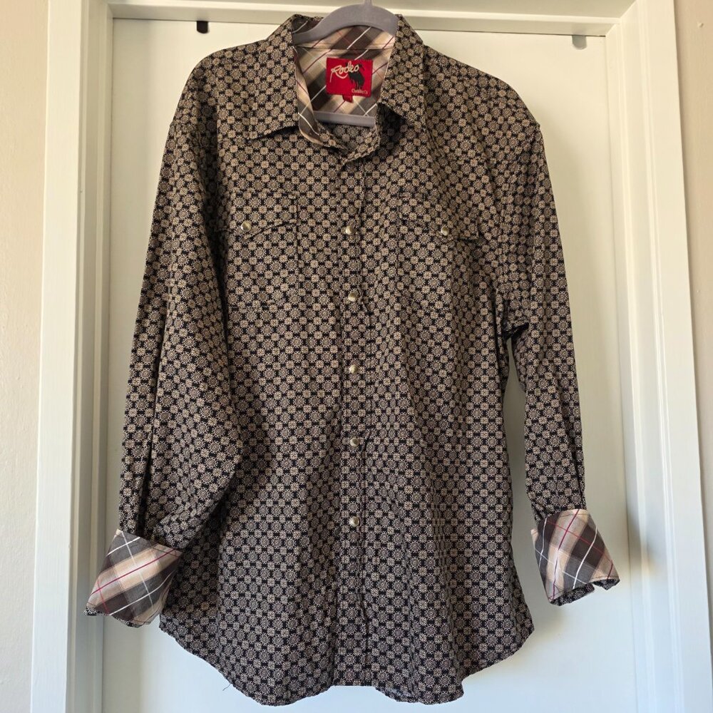 Rodeo Clothing Co Shirt Mens 2XL XXL Western Pearl Snap Cowboy Flip Cuff Cotton